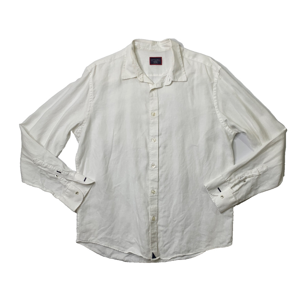 UNTUCKit Shirt Mens Large White Crianza Long Sleeve Linen Button Up Regular Fit